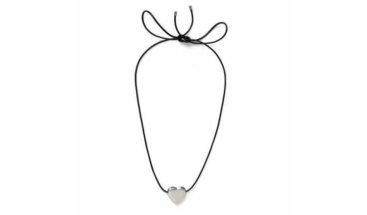 Freedom Silver Small Heart Black Cord Adjustable Necklace