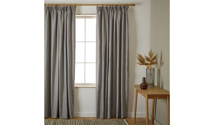 Habitat Herringbone Pencil Pleat Curtain - Grey - 137x117cm