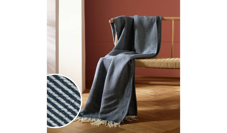 Habitat Herringbone Throw - Navy - 150x125cm