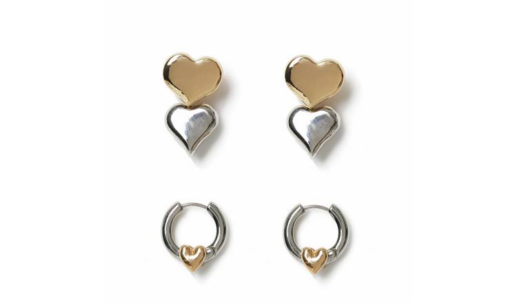 Freedom Mixed Metal Heart 2 Pack Hoop Earrings