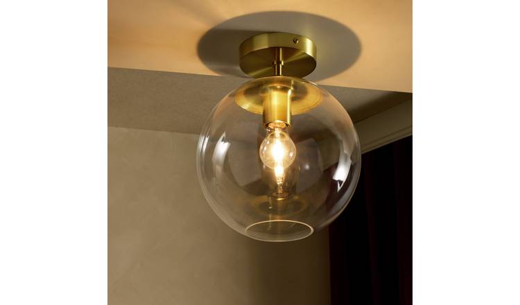 Habitat Coleman Glass Flush to Ceiling Light - Brass