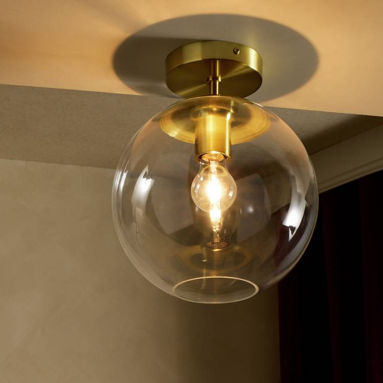 Habitat Coleman Glass Flush to Ceiling Light - Brass 0