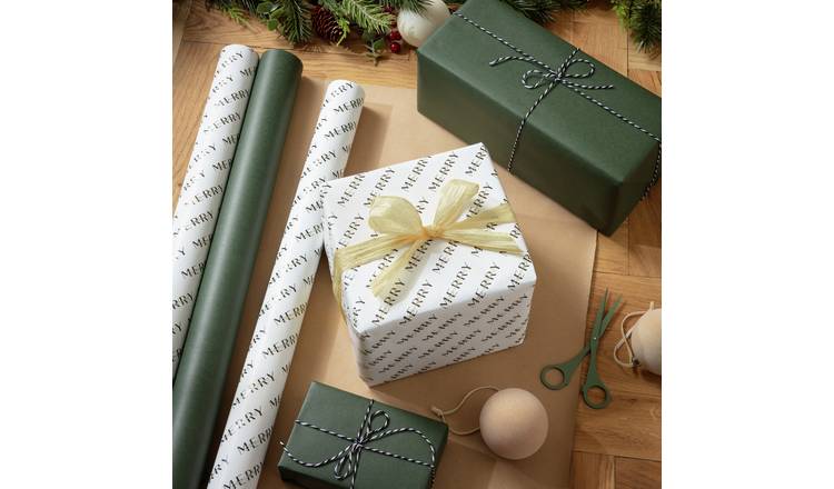 Argos Home 3 Rolls Merry Christmas Wrapping Paper With 6 Tag