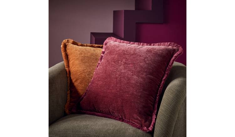 Habitat Fringed Chenille Cushion Burgundy - 50x50cm