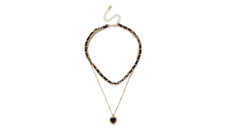 Freedom Gold And Black Thread Heart Pendant Necklace