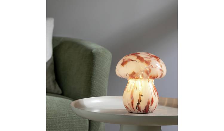 Habitat Mushroom Glass Battery Powered Table Lamp-White&Rust