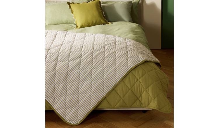 Habitat Striped Yarn Dye Bedspread - Olive - 220x200cm