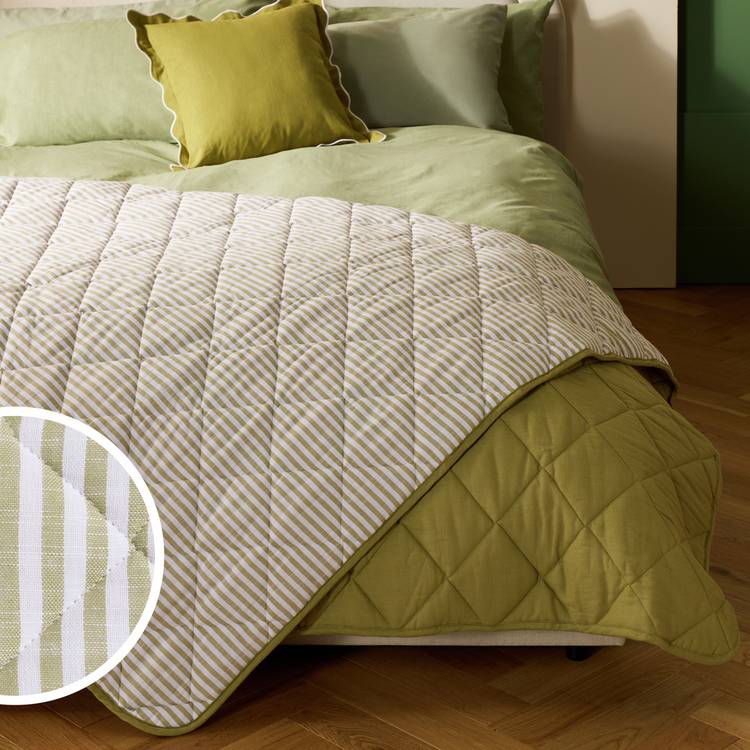 Habitat Striped Yarn Dye Bedspread - Olive - 220x200cm 0
