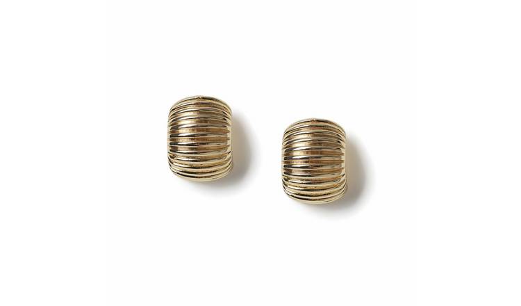 Freedom Yellow Gold Ribbed Rectangle Half Hoop Earrings