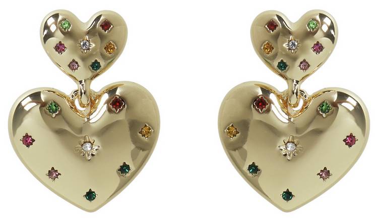 Liars & Lovers Gold Tone Double Heart Drop Earrings 