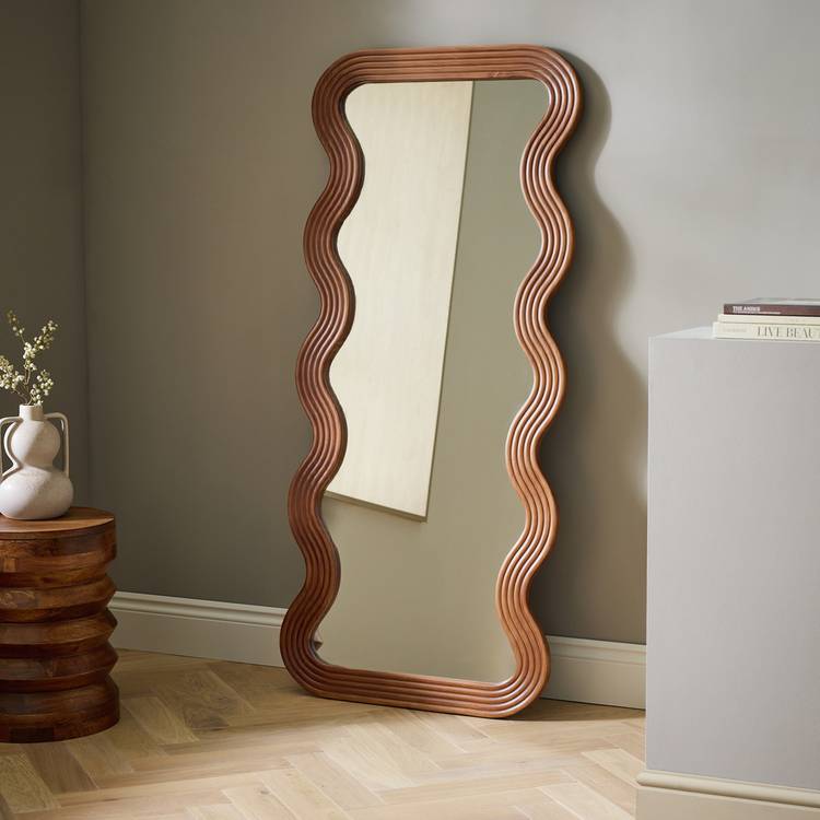 Habitat Brown Wavy Wooden Full Length Wall Mirror - 150x68cm 0