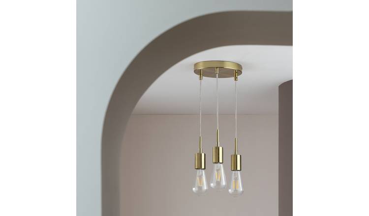 Habitat Lockie Metal 3 Light Cluster Pendant Light - Brass