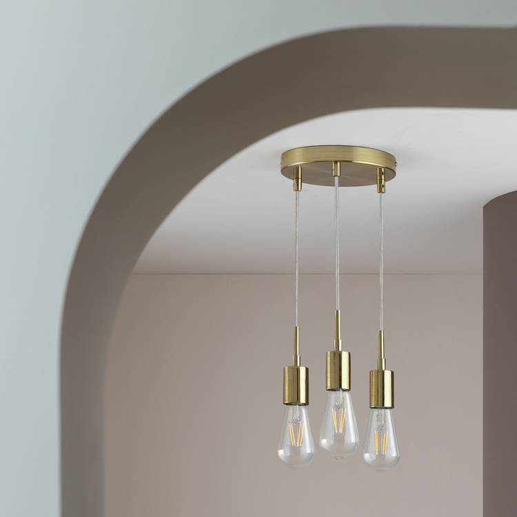 Habitat Lockie Metal 3 Light Cluster Pendant Light - Brass 0