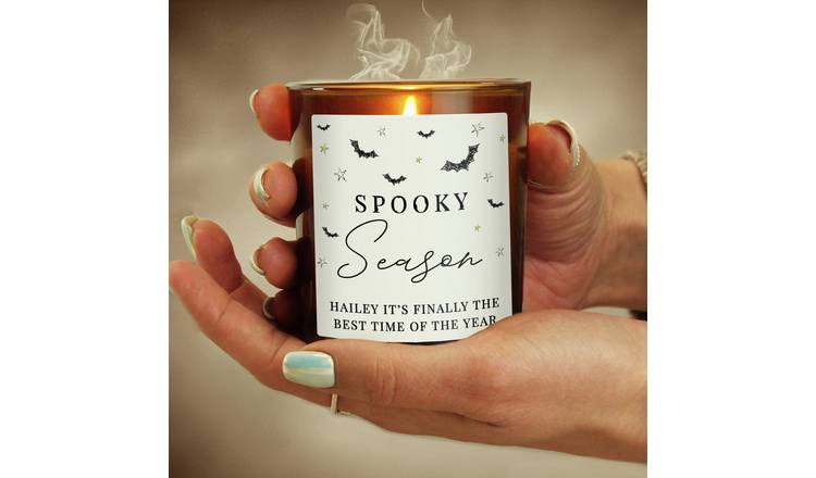 Personalised Spooky Amber Glass Candle - Brown