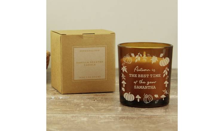 Personalised Pumpkins Amber Glass Candle Brown