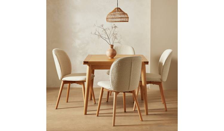 Habitat Lincoln Extending Oak Dining Table & 4 Cream Chairs