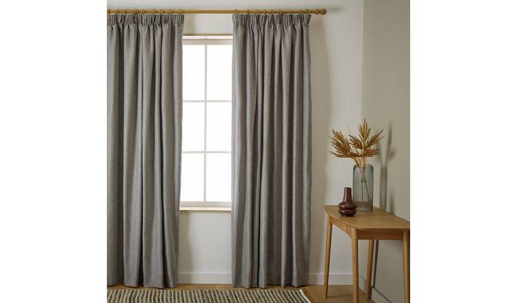 Habitat Herringbone Pencil Pleat Curtain - Grey - 229x168cm