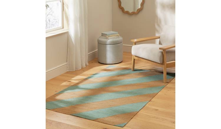 Habitat Archive Diagonal Stripe Blue Flatweave Rug-170x120cm