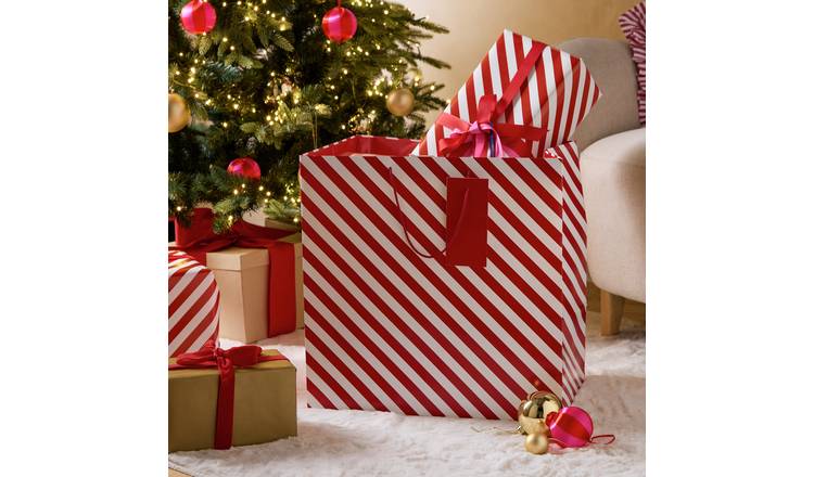 Argos Home Pack of 2 Red & White Stripe Large Gift Bags