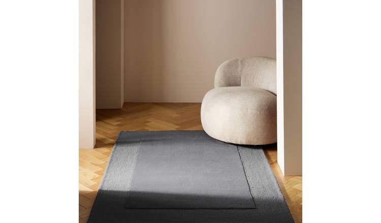Habitat Simple Border Grey Wool Cut Pile Rug - 160x230cm