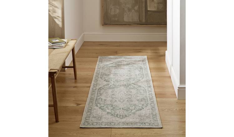 Habitat Vintage Effect Green Flatweave Runner - 66x200cm