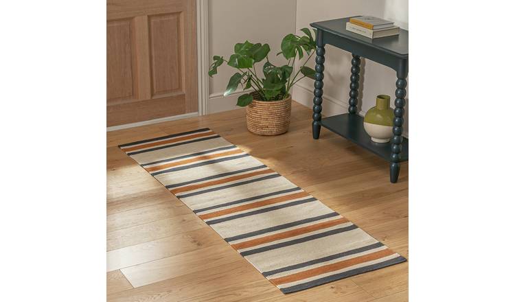 Habitat Stripe Navy Flatweave Runner - 200x66cm