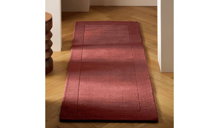 Habitat Simple Border Burgundy Wool Cut Pile Runner-66x200cm