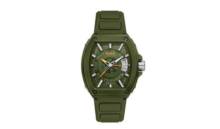 HUGO Men's Green Silicone Strap Watch