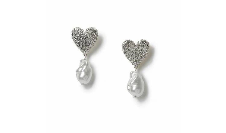 Freedom Silver Pave Pearl Heart Stud Earrings