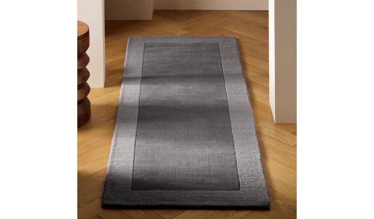 Habitat Simple Border Grey Wool Cut Pile Runner - 66x200cm