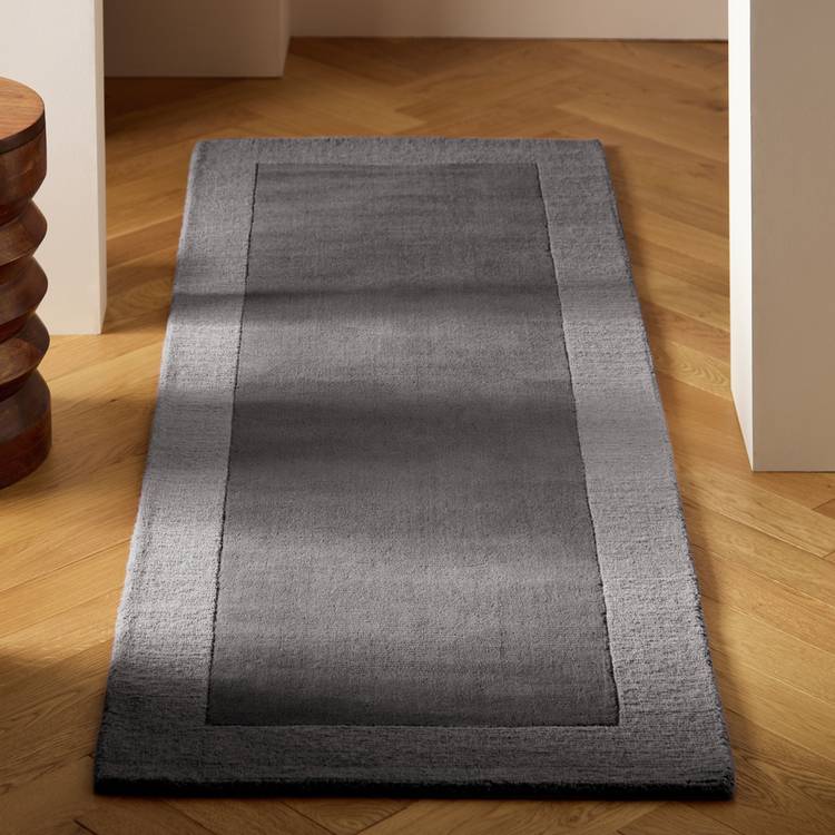 Habitat Simple Border Grey Wool Cut Pile Runner - 66x200cm 0