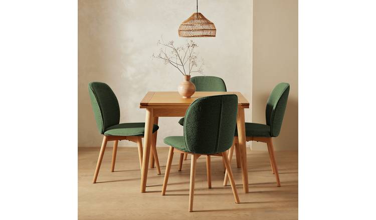Habitat Lincoln Extending Oak Dining Table & 4 Green Chairs