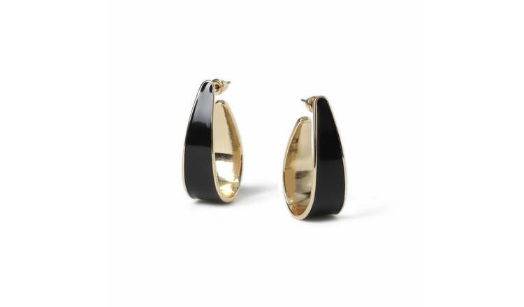 Freedom Black Enamel Oval Hoop Earrings