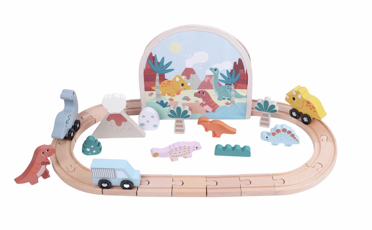 Image of Chad Valley Chad Valley Wooden Dinosaur Themed Train Set