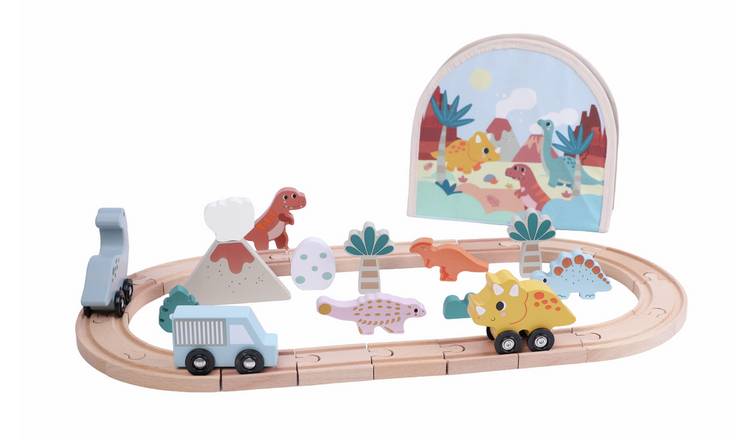 Chad Valley Wooden Dinosaur Themed Train Set With Storage