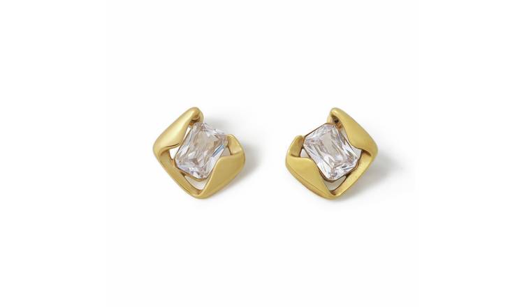 Freedom Gold Crystal Square Stud Earrings