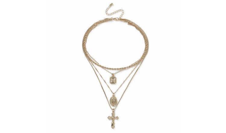 Freedom Gold Grunge Cross Layered Pendant Necklace
