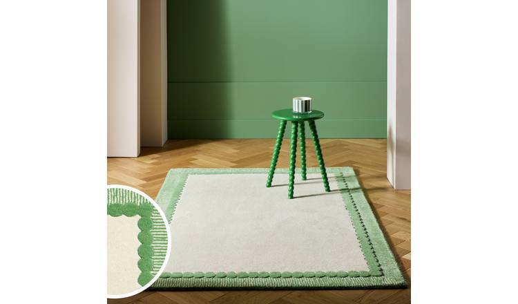 Habitat Bobbin Border Cream Wool Cut Pile Rug - 160x230cm
