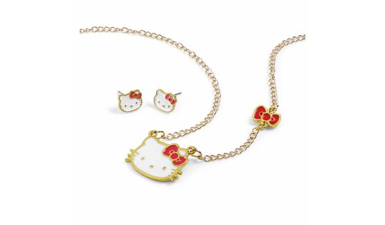 Hello Kitty Stud Earrings and Pendant Necklace Jewellery Set
