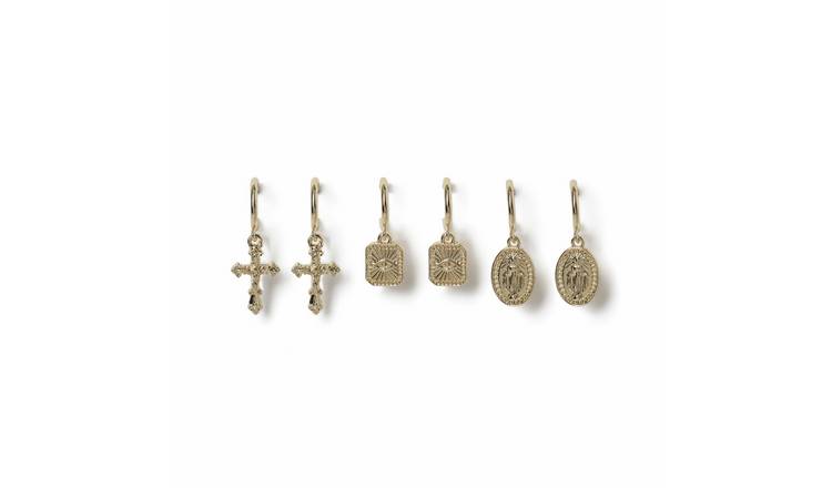 Freedom Gold Charm Pack Of 3 Drop Earrings