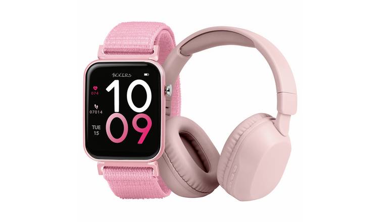 Tikkers Kids Pink Smart Watch And Over-Ear Headphone Set