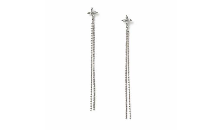 Freedom Silver Crystal Long Drop Earrings