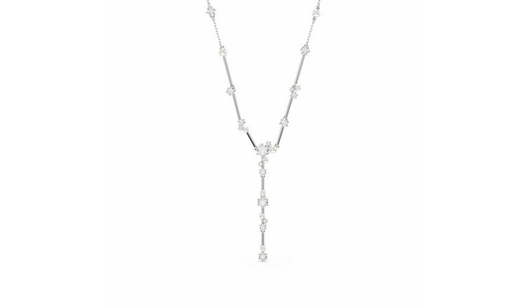 Swarovski Rhodium Plated Crystal Pearl Constella Y Necklace