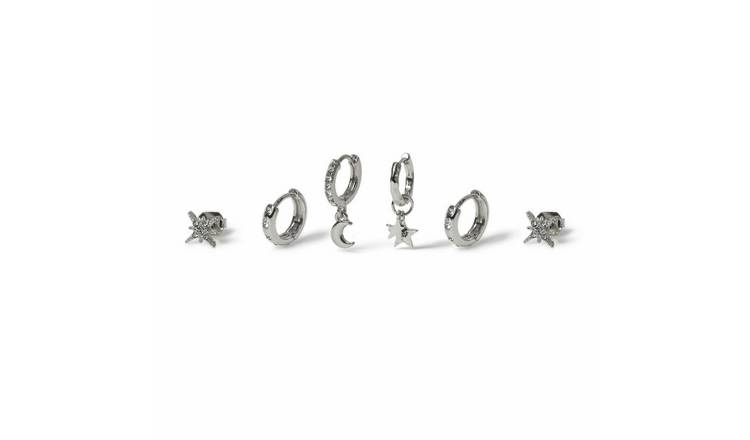 Freedom Silver Star Moon Pack of 6 Earrings