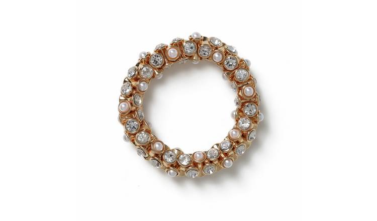 Freedom Yellow Gold Crystal And Pearl Stretch Wristwear