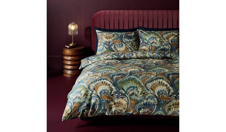 Habitat Cotton Marbled Print Blue Bedding Set - Superking