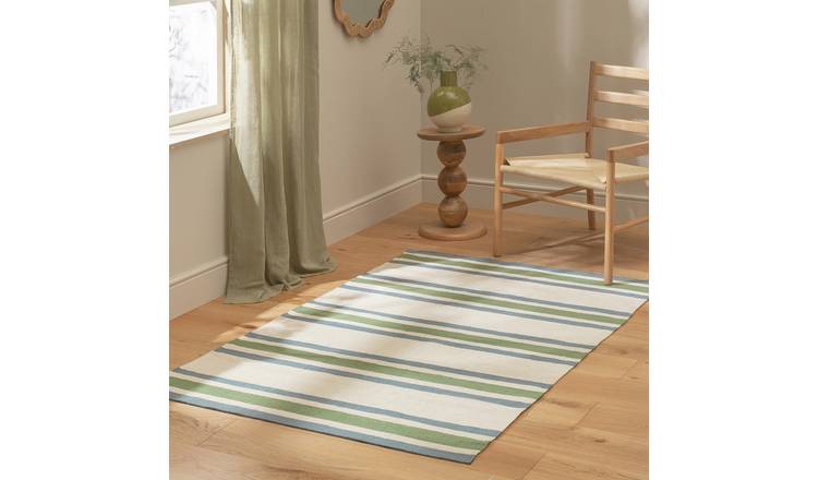 Habitat Stripe Green Flatweave Rug - 160x230cm