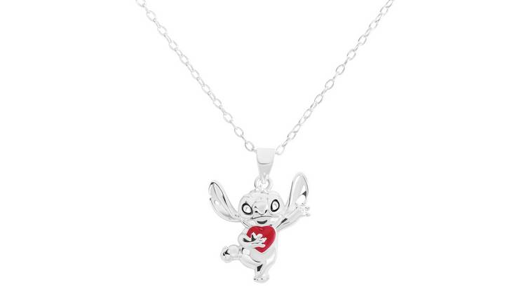 Disney Sterling Silver Stitch Red Heart Pendant Necklace