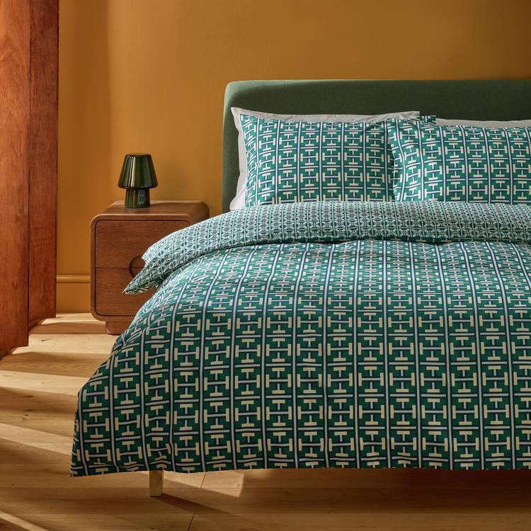 Habitat Geo Box Print Teal Bedding Set - Double 0