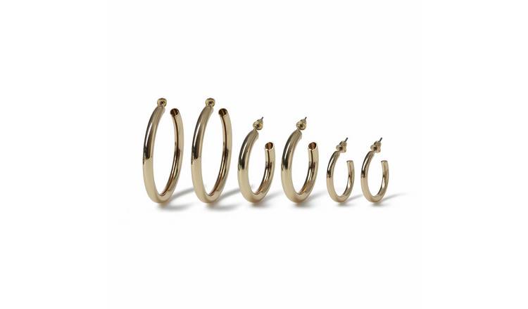 Freedom Gold Tone Tube Pack of 6 Hoop Earrings